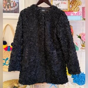 NEW Zara Black 3D Rosette Coat | Ref 6318/030 | Size M